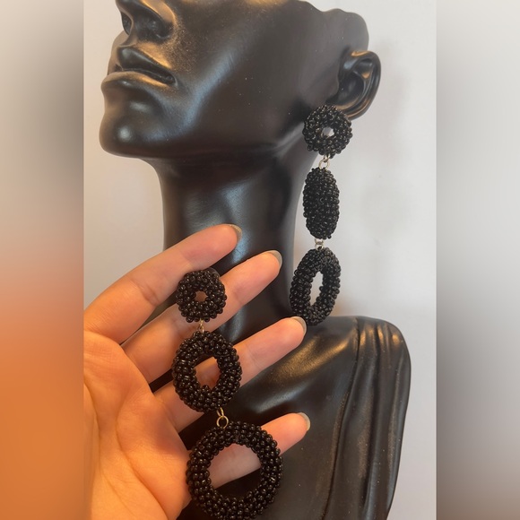 Jewelry - Black beaded statement long earrings